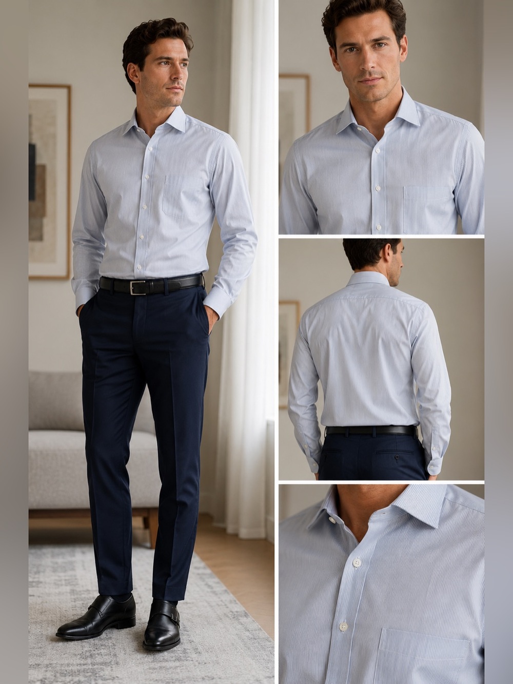 Neiman Marcus Blue Long Sleeve Button-Up Dress Shirt Mens